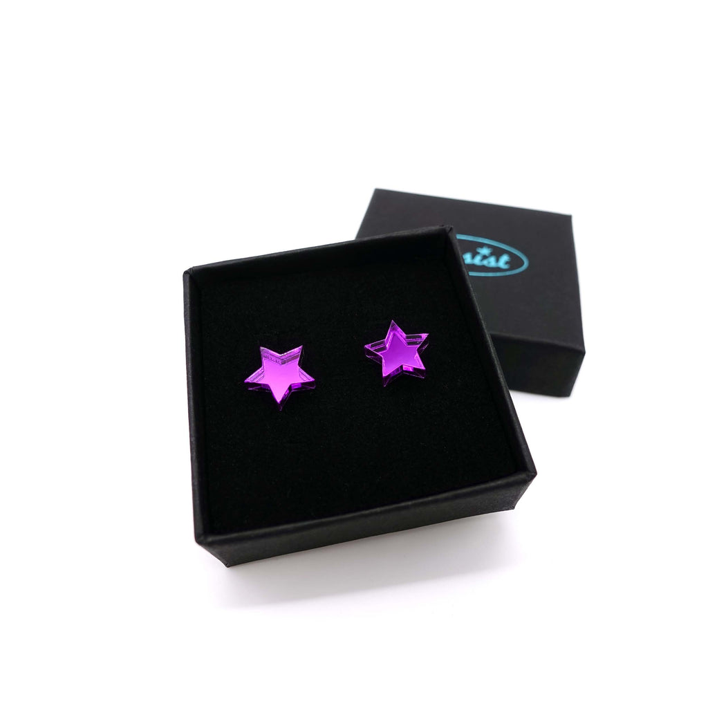 Poison purple small mirror stud earrings