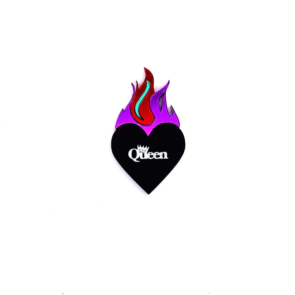 Flaming heart Queen brooch by Wear and Resist. 