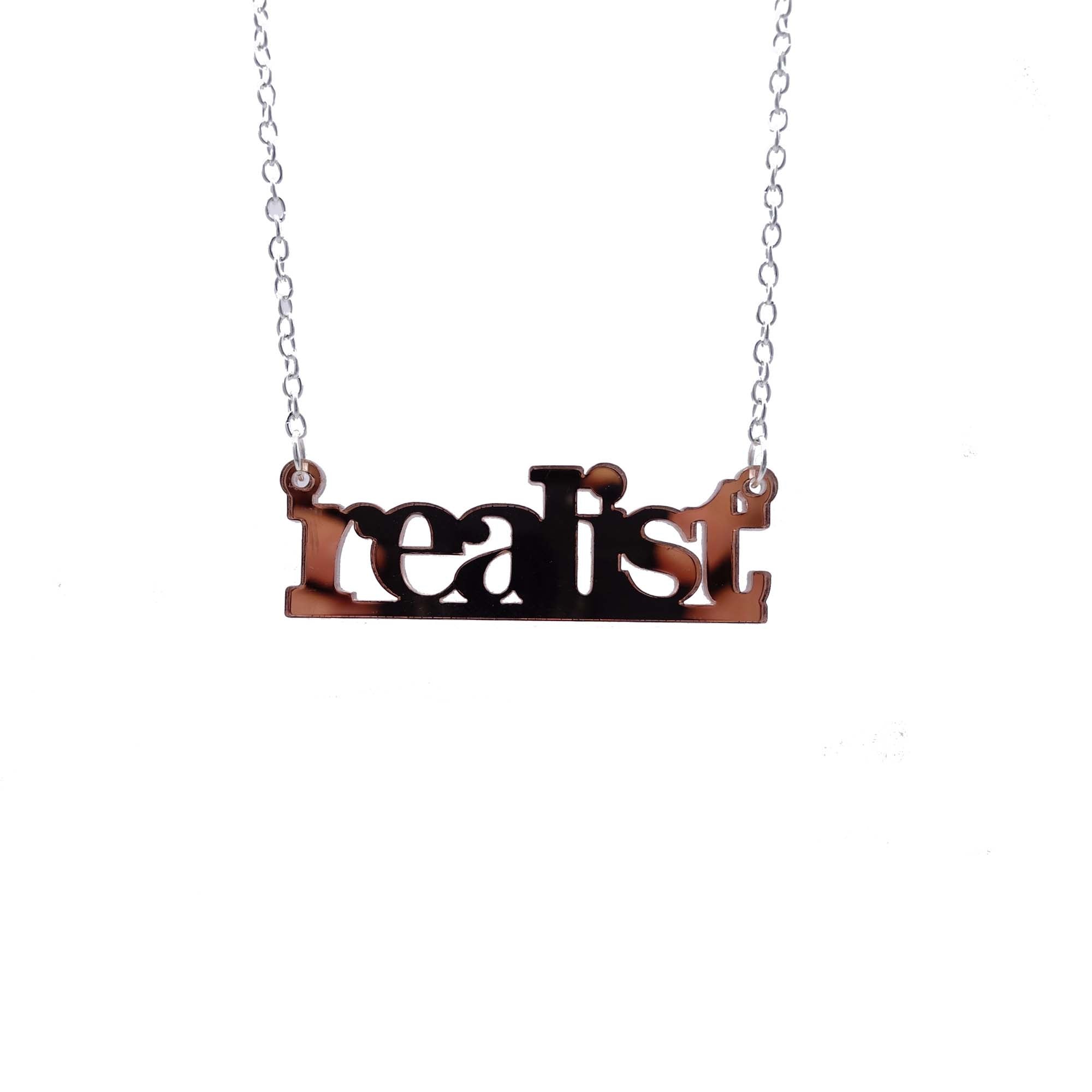 rose gold mirror realist literary necklace 
