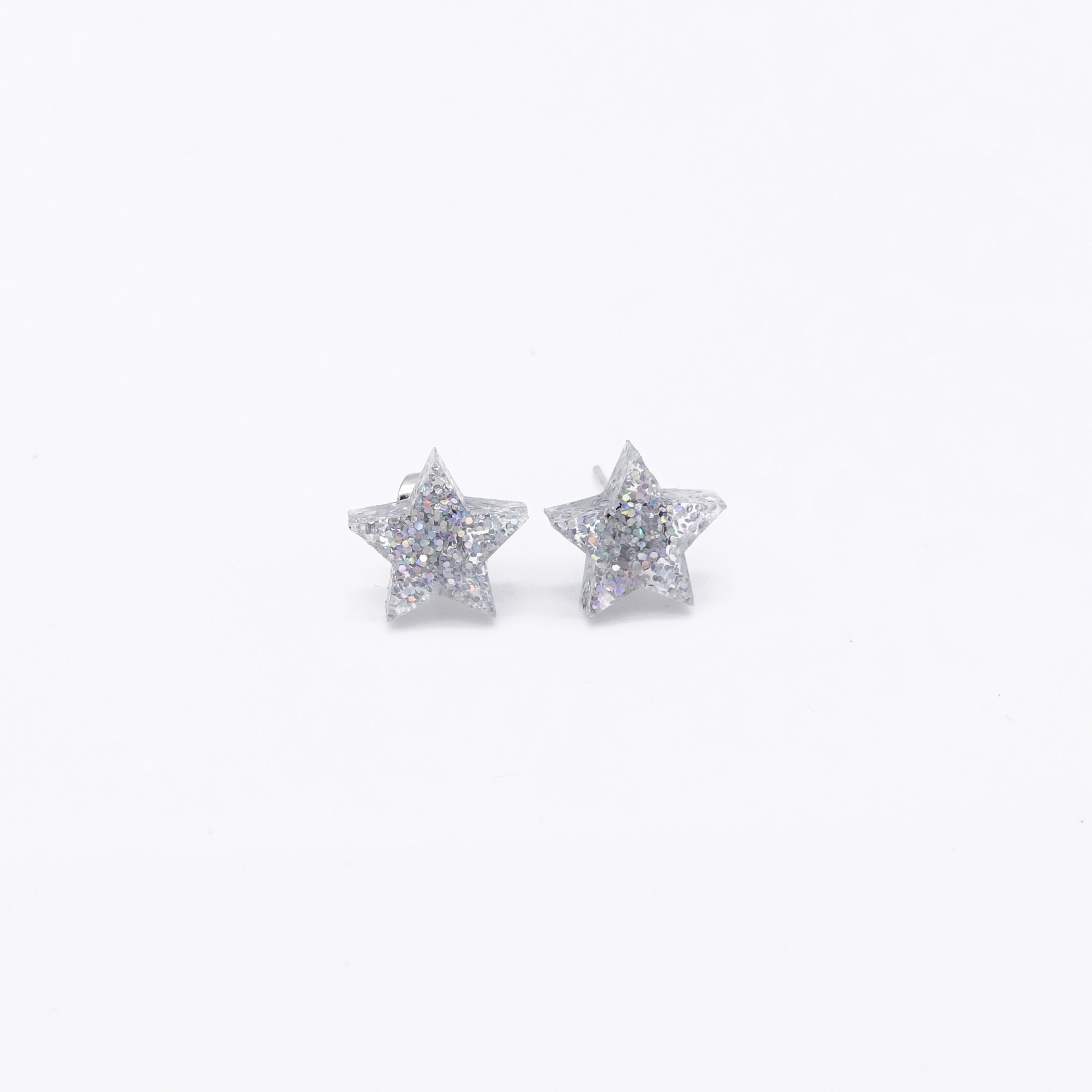 holographic silver small star earrings