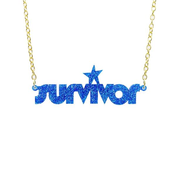 blue glitter survivor necklace
