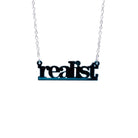 realist literary necklace in teal mirror
