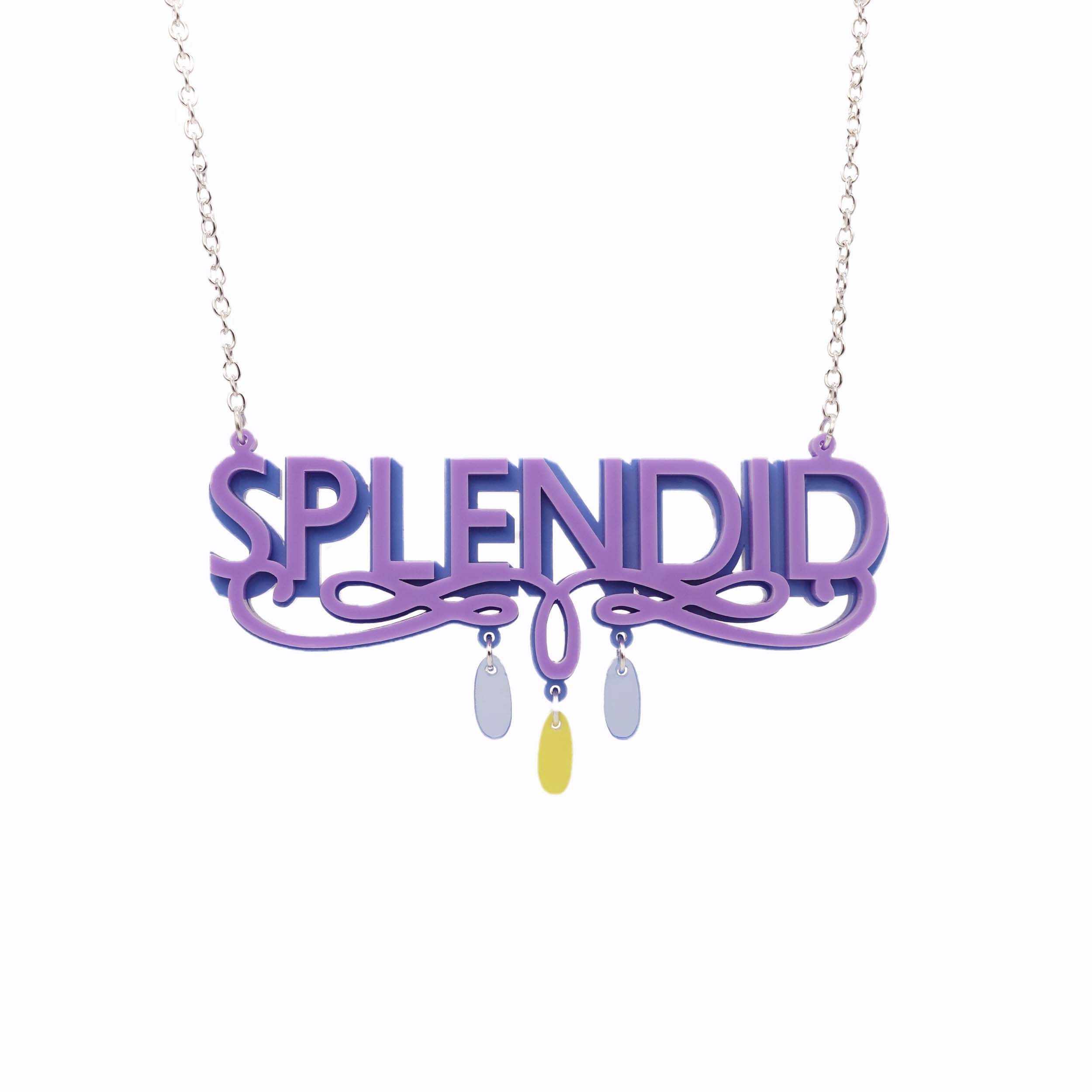 Parma violet Splendid necklace shown hanging against a white background. Designed by Sarah Day for Wear and Resist. 