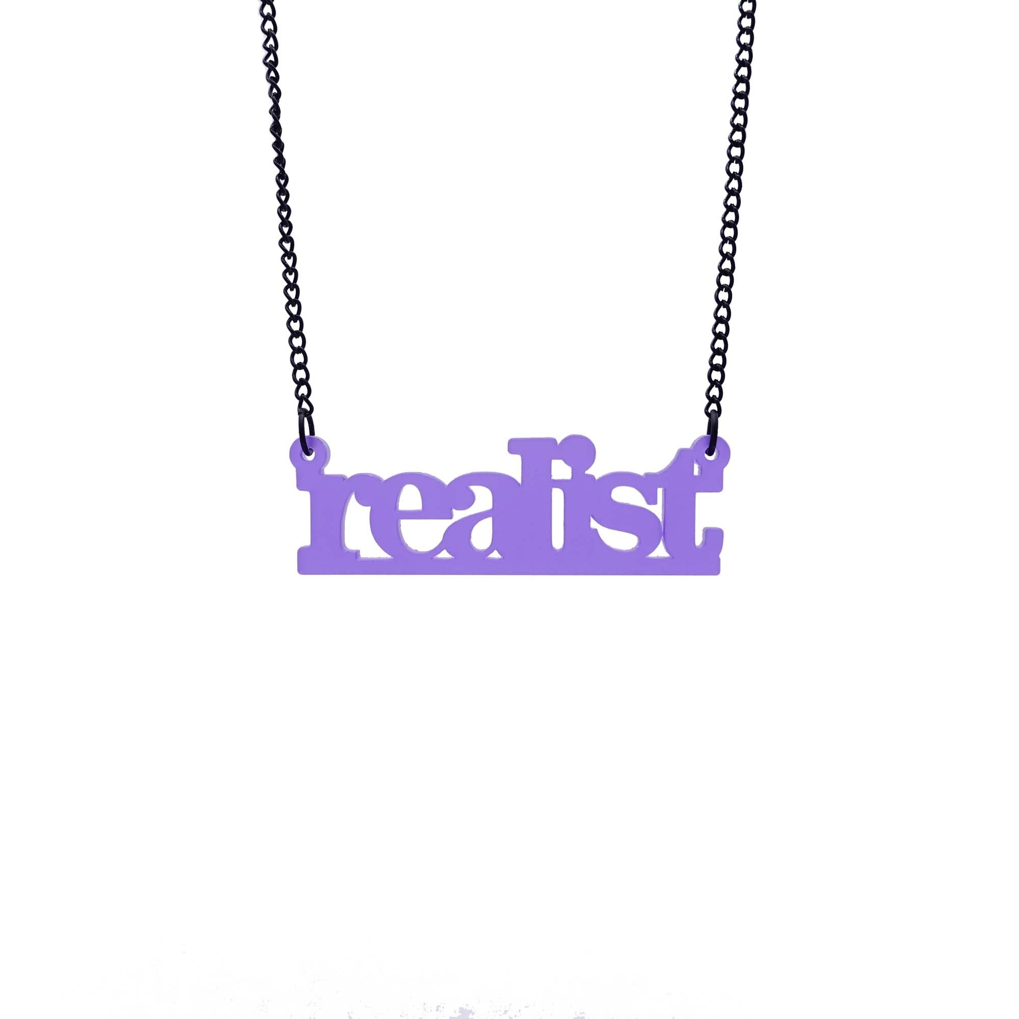 realist literary necklace in violet frost